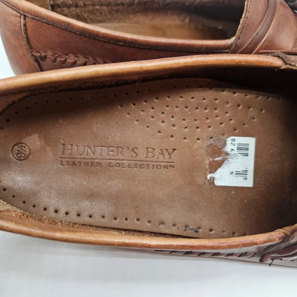 Hunters Bay Mens Brown Woven Leather Tassel Kiltie Loafers Size 9.5 Slip On